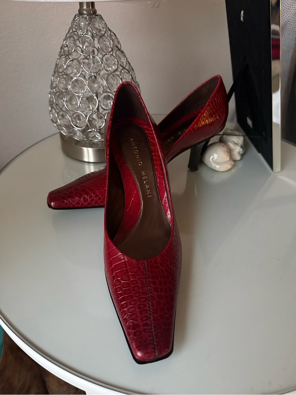 ANTONIO MELANI Red Croc-Embossed Pointed-Toe Pumps